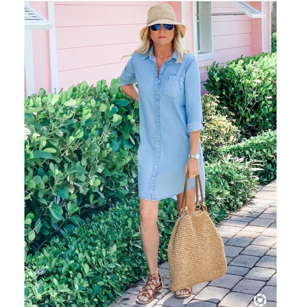 Chambray Denim Dress Long-sleeve Lightweight